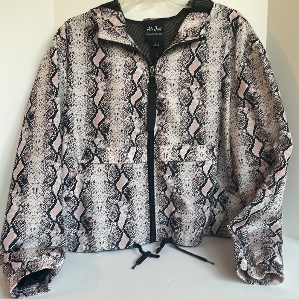 Me Jane lightweight hooded zip front adjustable waist snake print jacket XL